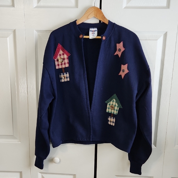 Jerzees Tops - Vintage Jerzees Womens Blue Sweatshirt Cardigan Size XL 90s Cabin Cottagecore